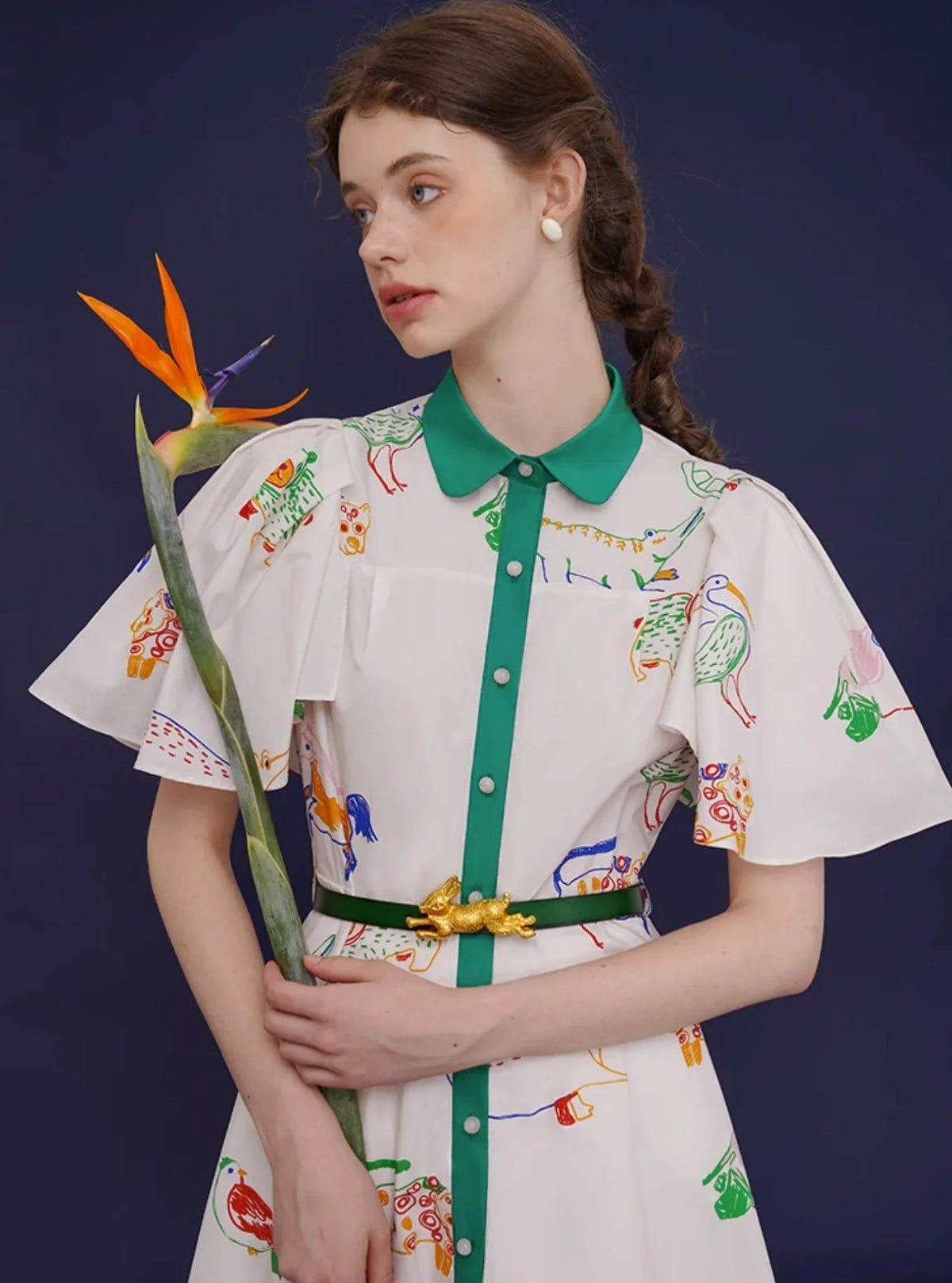 French Vintage Bird Graffiti Dress