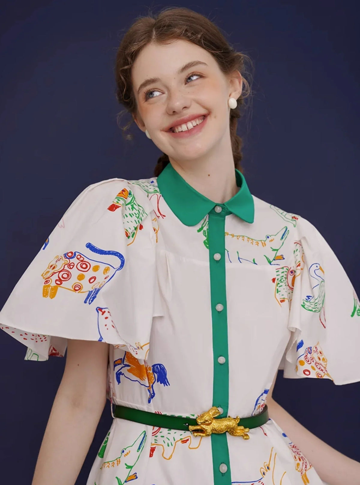 French Vintage Bird Graffiti Dress
