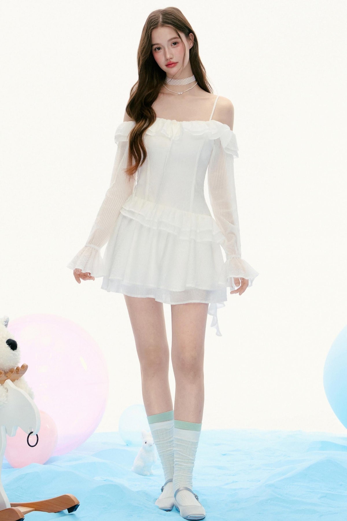 French Vintage Lace Long-Sleeved Dress
