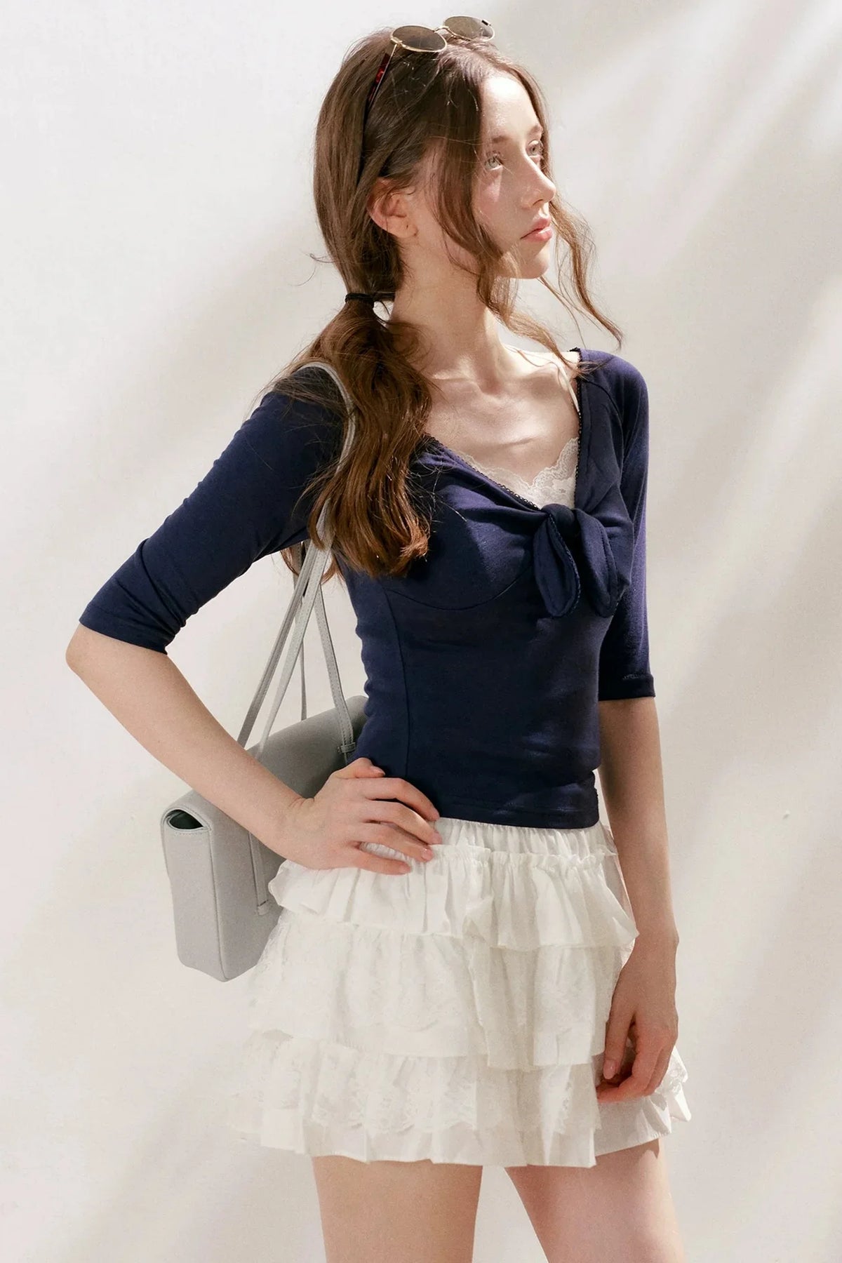 French Wave Lace Bow Blouse