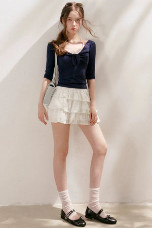 French Wave Lace Bow Blouse