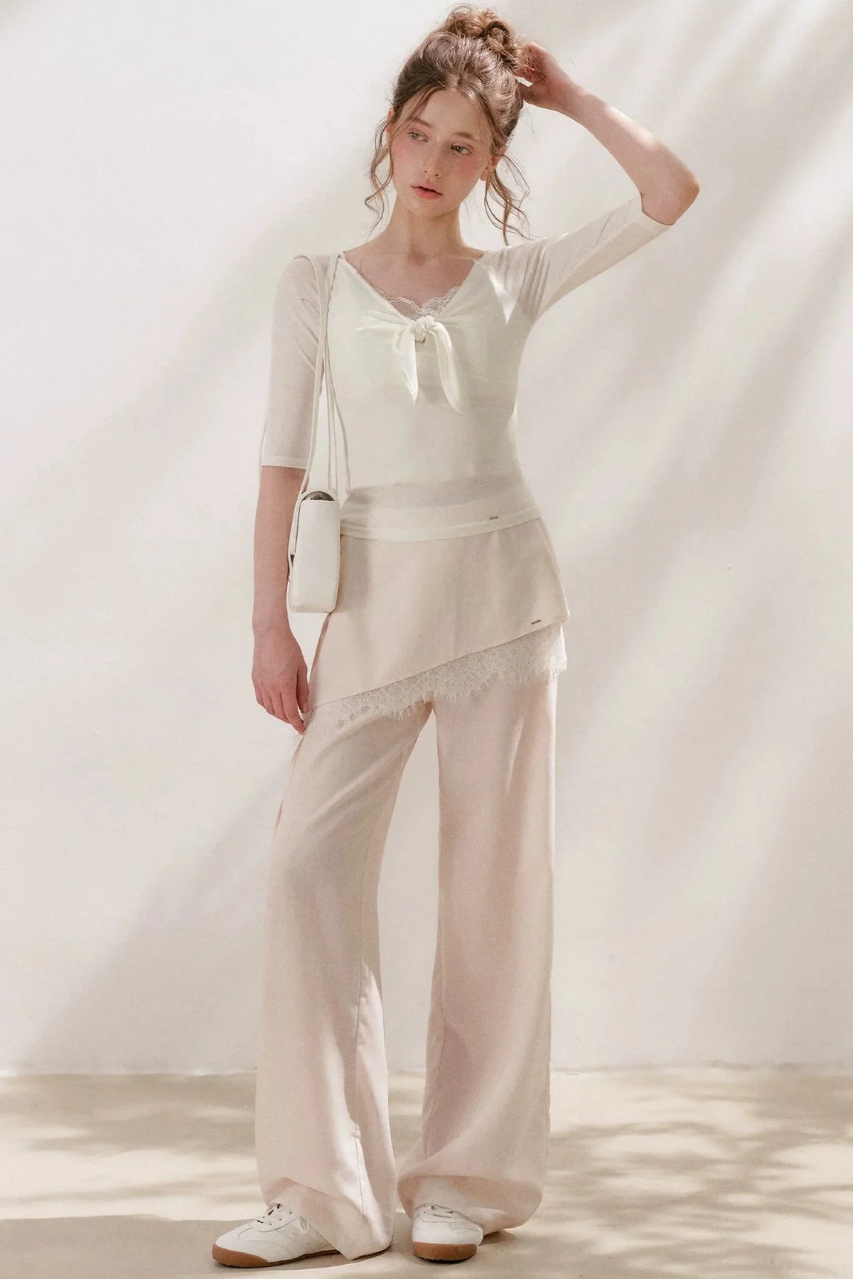 French Wave Lace Bow Blouse