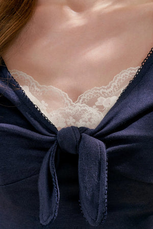 French Wave Lace Bow Blouse