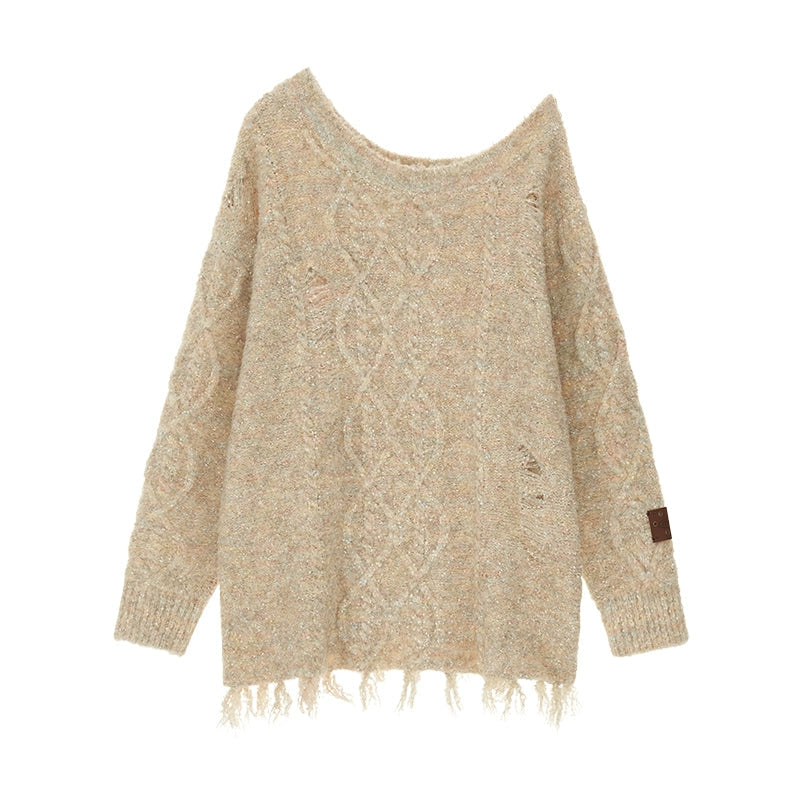 Fringed Knit Belted Layer Dress