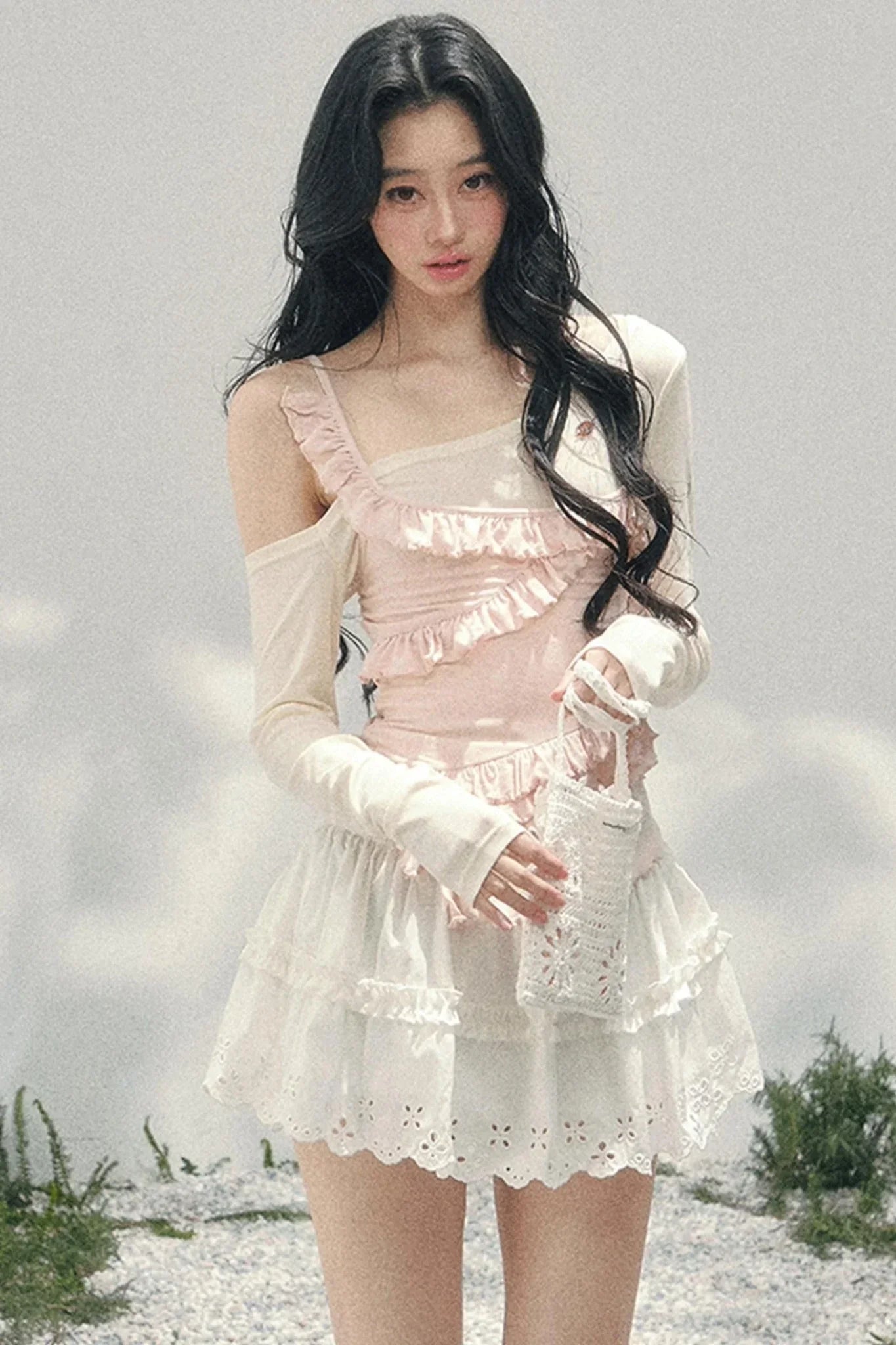 Frosty Irregular Off-Shoulder Top