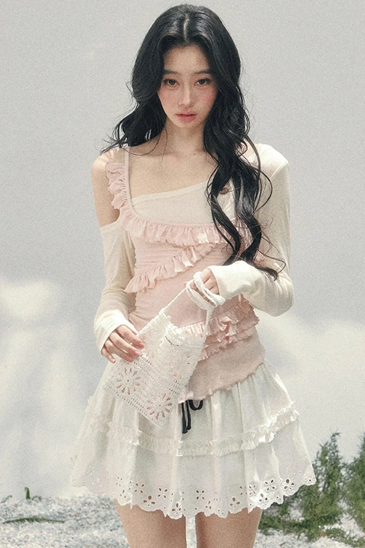 Frosty Irregular Off-Shoulder Top