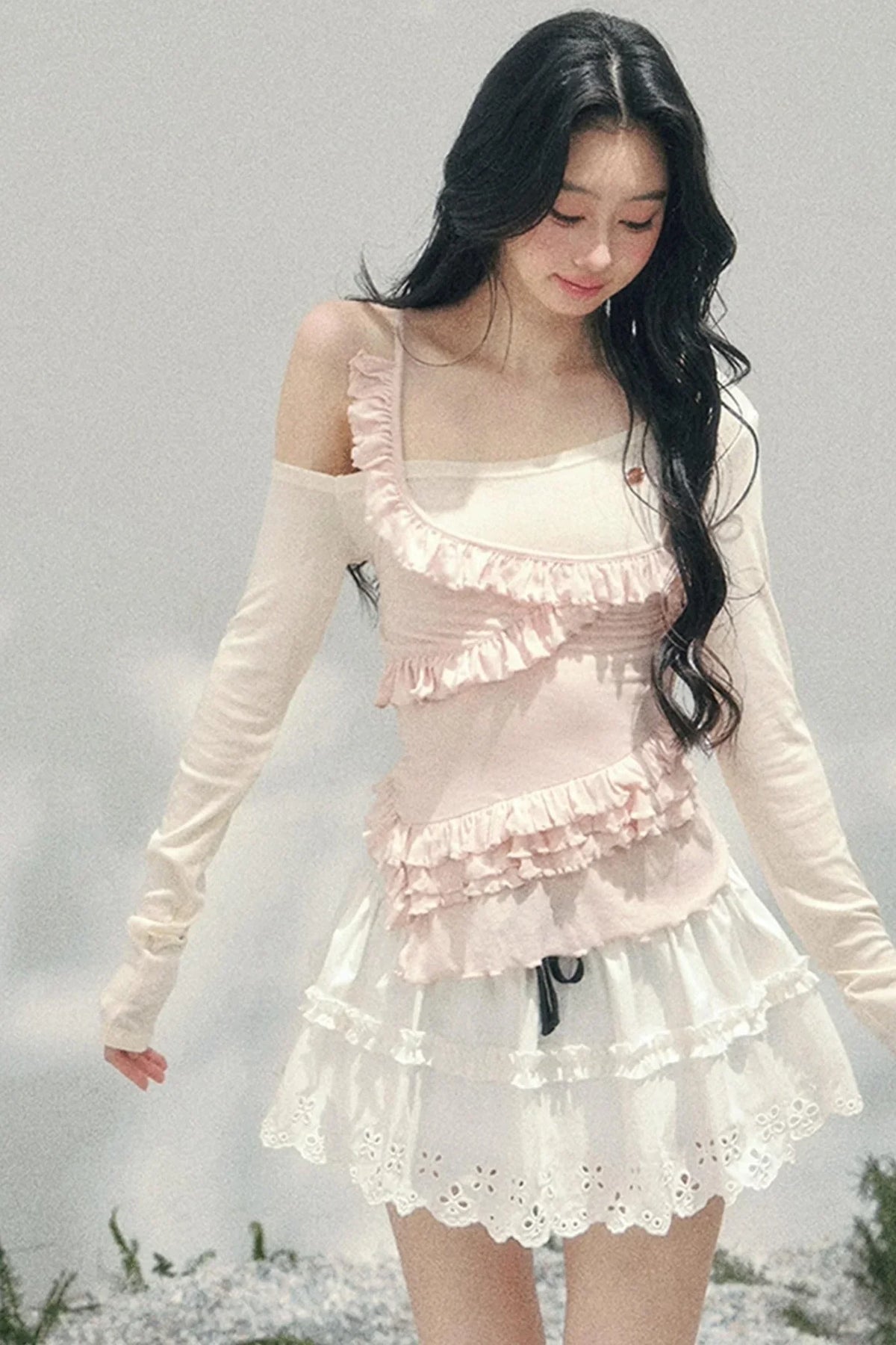 Frosty Irregular Off-Shoulder Top