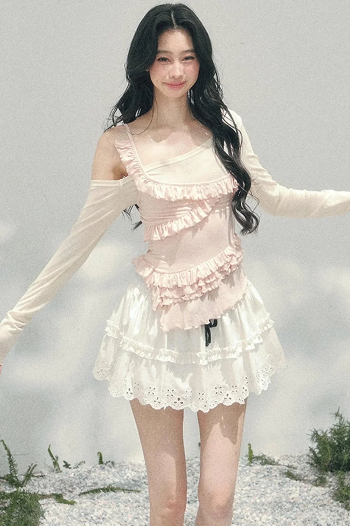 Frosty Irregular Off-Shoulder Top