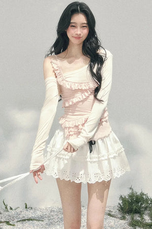 Frosty Irregular Off-Shoulder Top