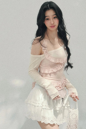 Frosty Irregular Off-Shoulder Top