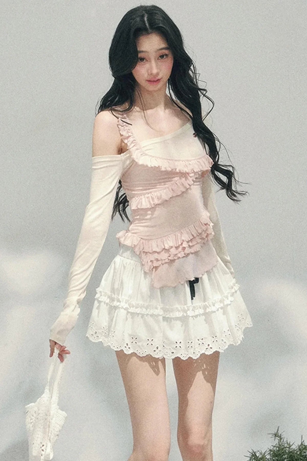 Frosty Irregular Off-Shoulder Top