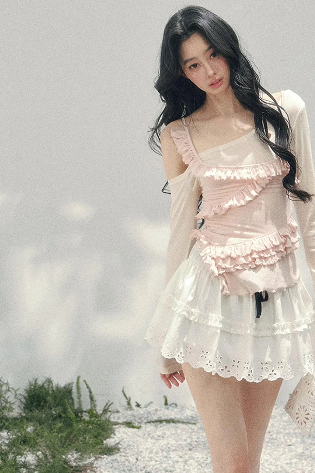 Frosty Irregular Off-Shoulder Top