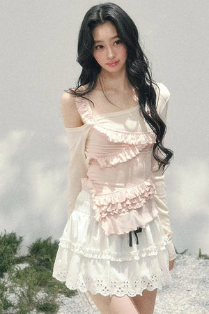 Frosty Irregular Off-Shoulder Top