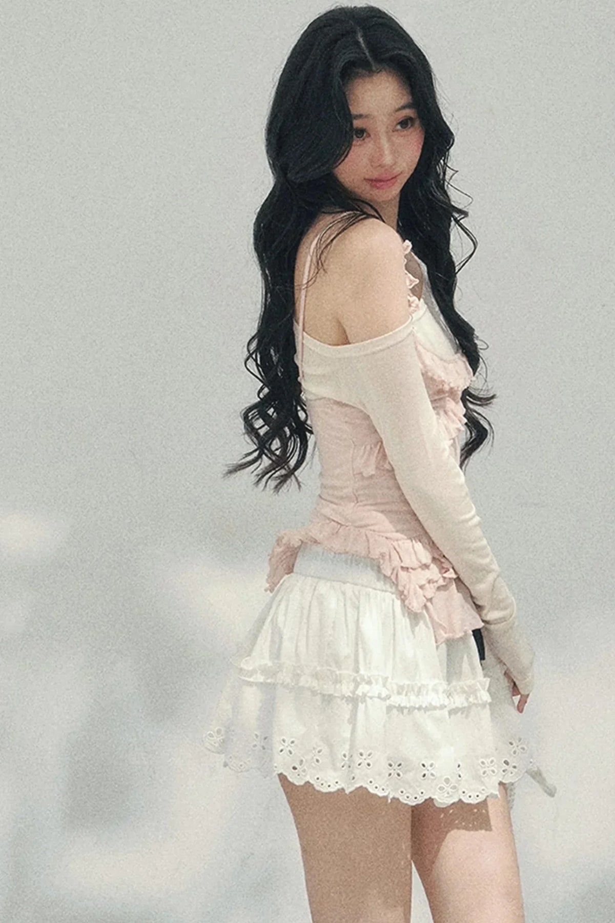 Frosty Irregular Off-Shoulder Top