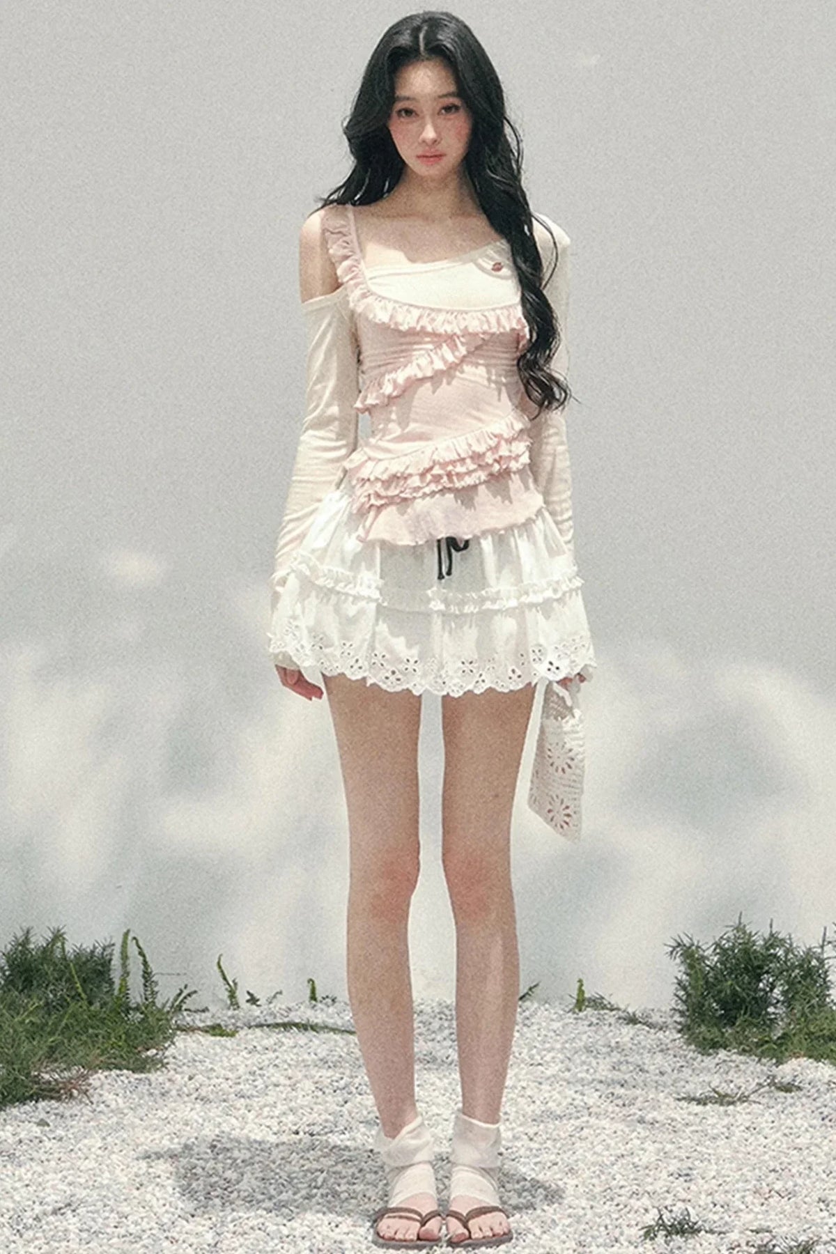 Frosty Irregular Off-Shoulder Top
