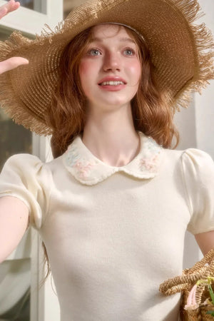 Frozen Flowers Wool Embroidery Top