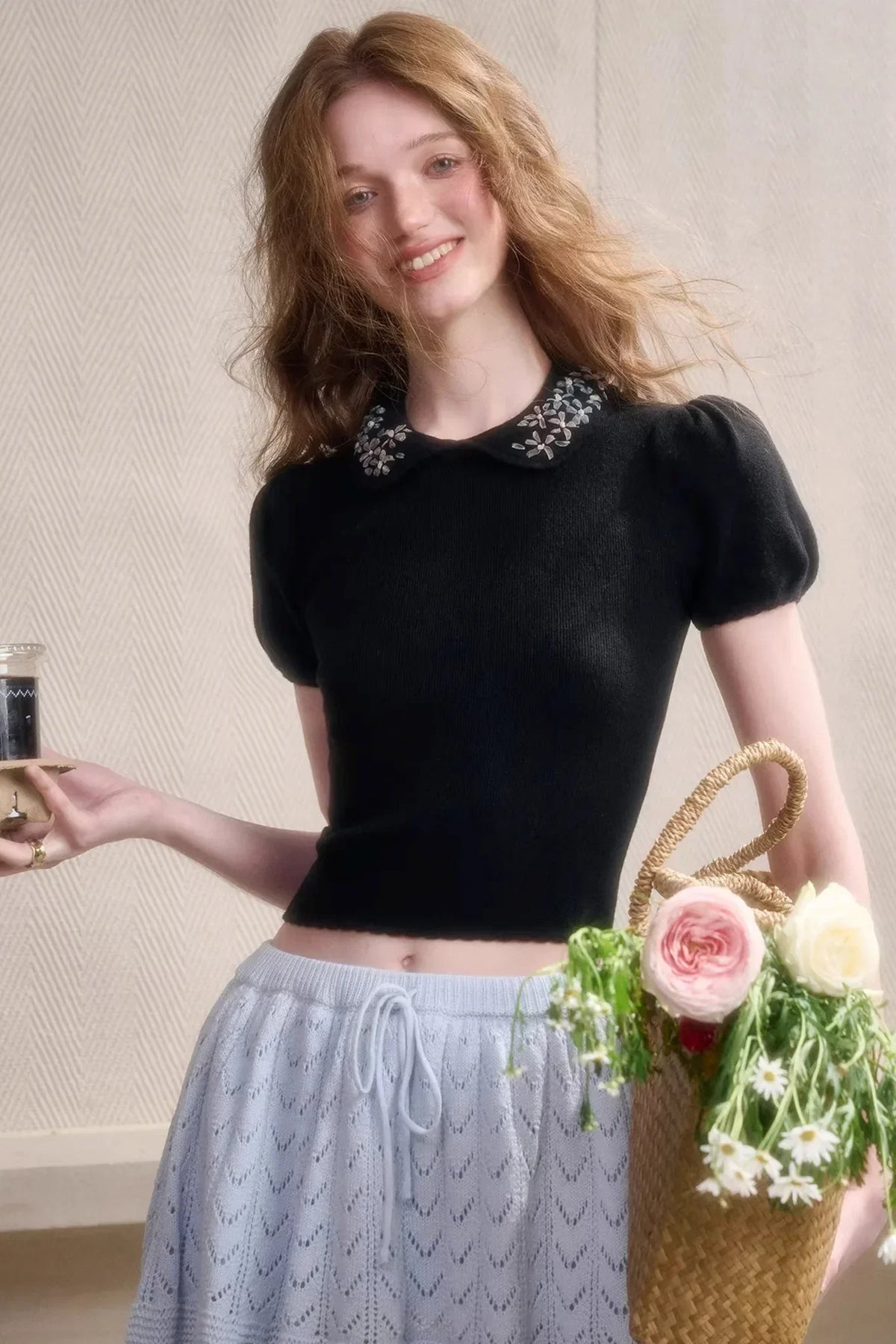 Frozen Flowers Wool Embroidery Top