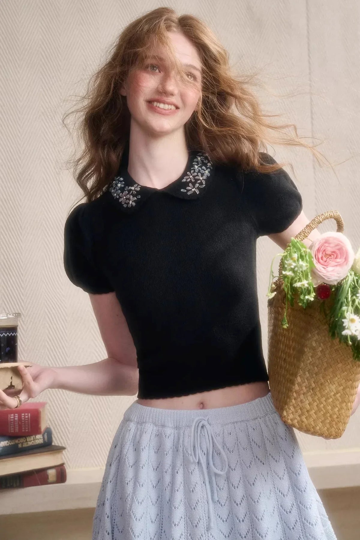 Frozen Flowers Wool Embroidery Top