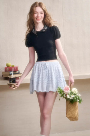 Frozen Flowers Wool Embroidery Top