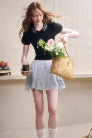 Frozen Flowers Wool Embroidery Top