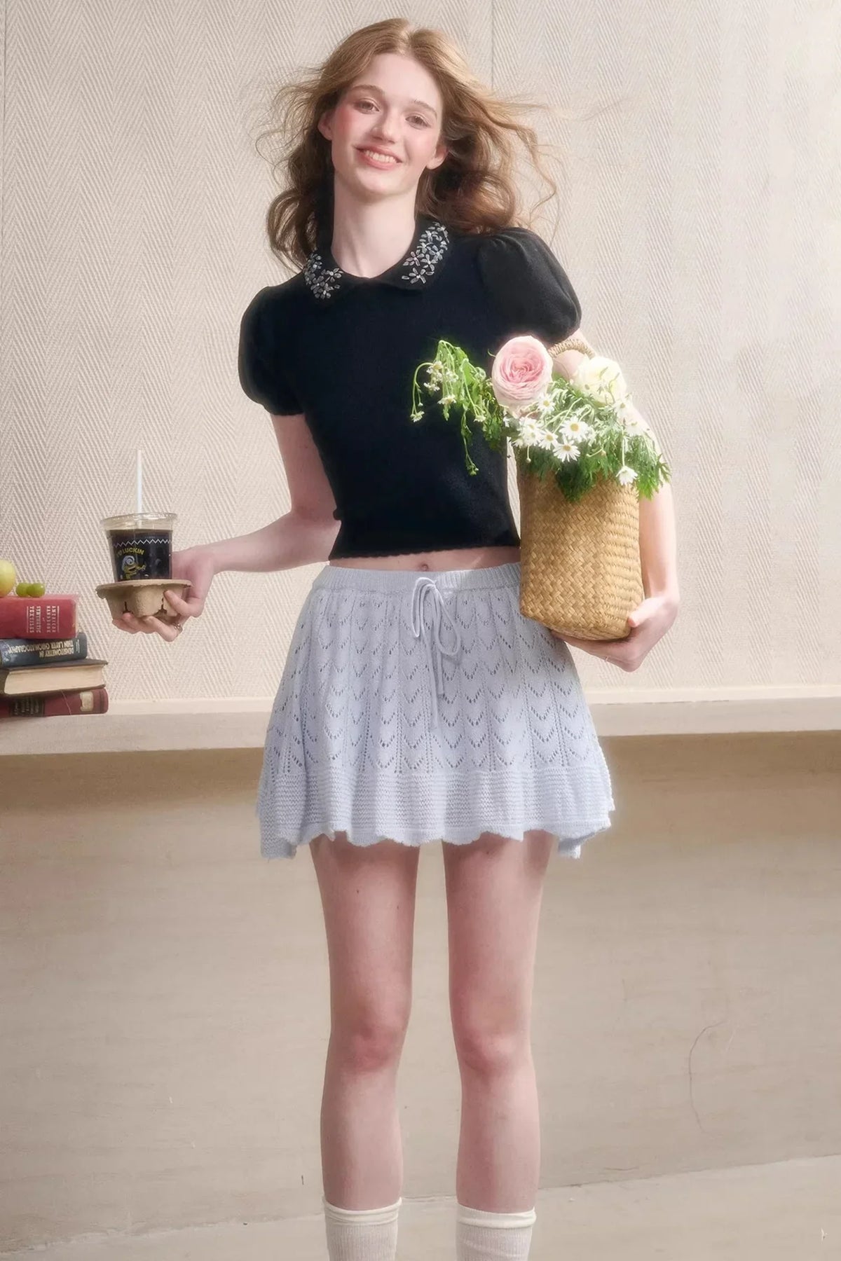 Frozen Flowers Wool Embroidery Top