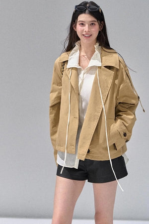 Fungus Edge Collar Drawstring Lace-up Shirt
