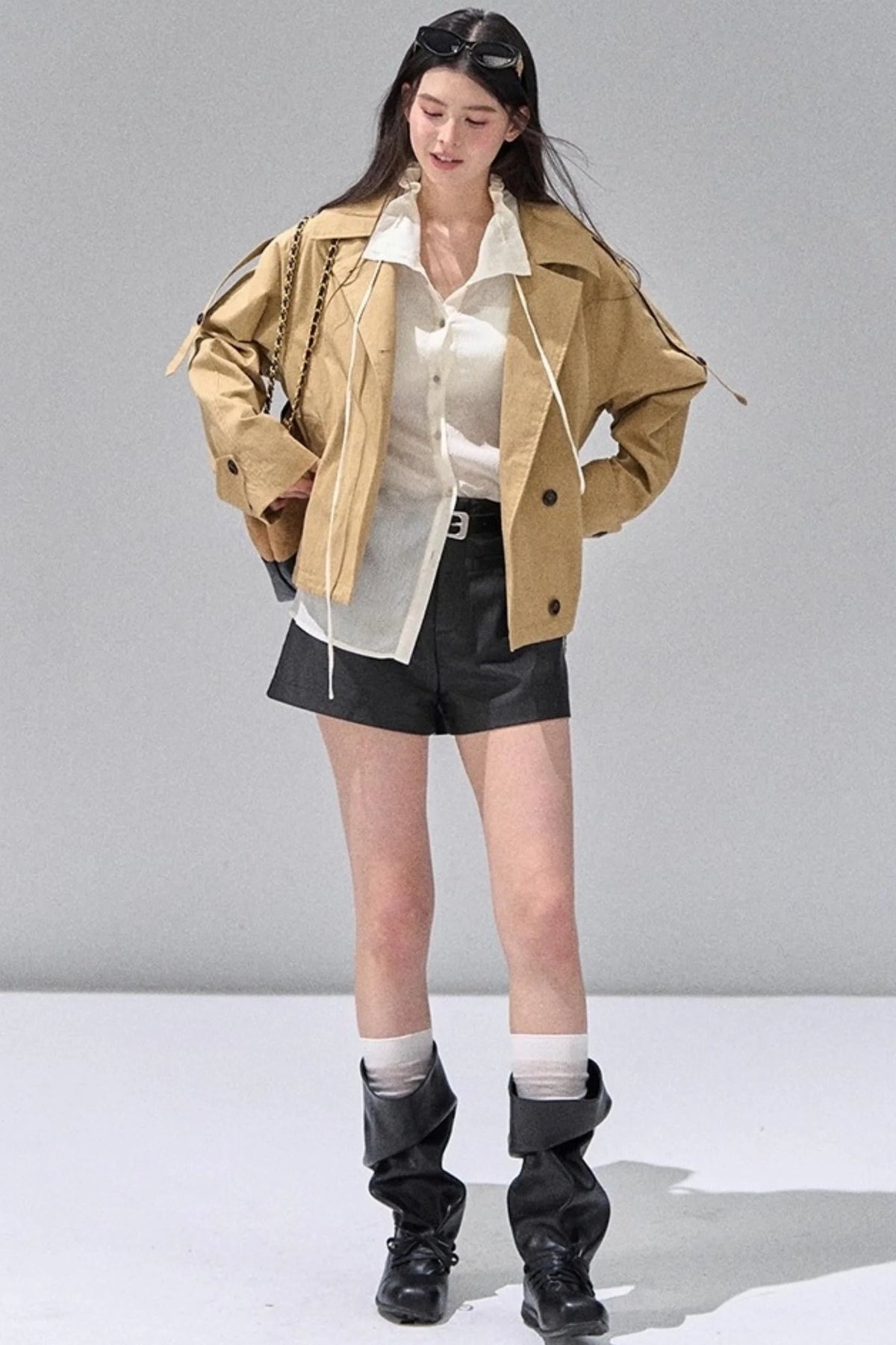 Fungus Edge Collar Drawstring Lace-up Shirt