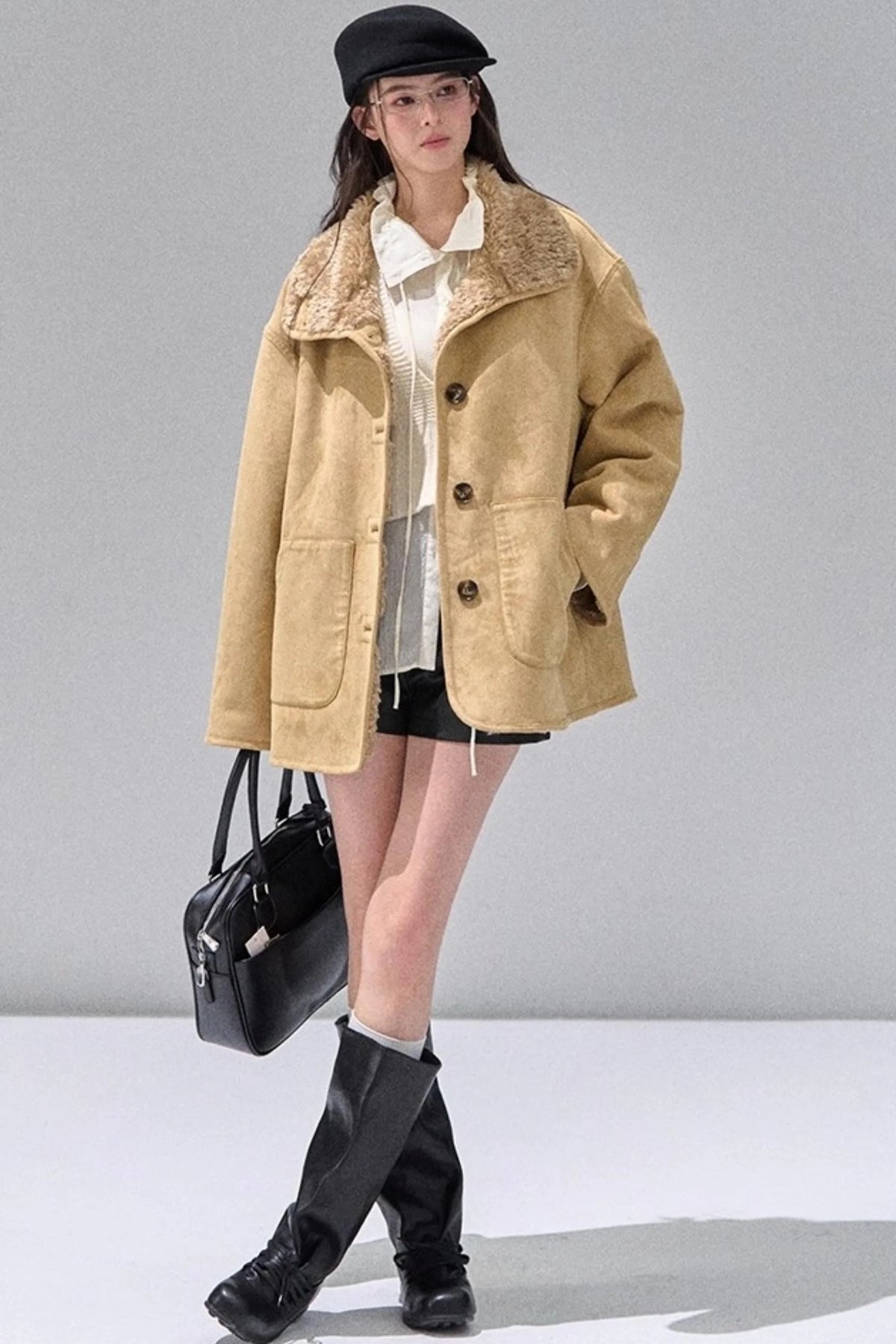 Fungus Edge Collar Drawstring Lace-up Shirt