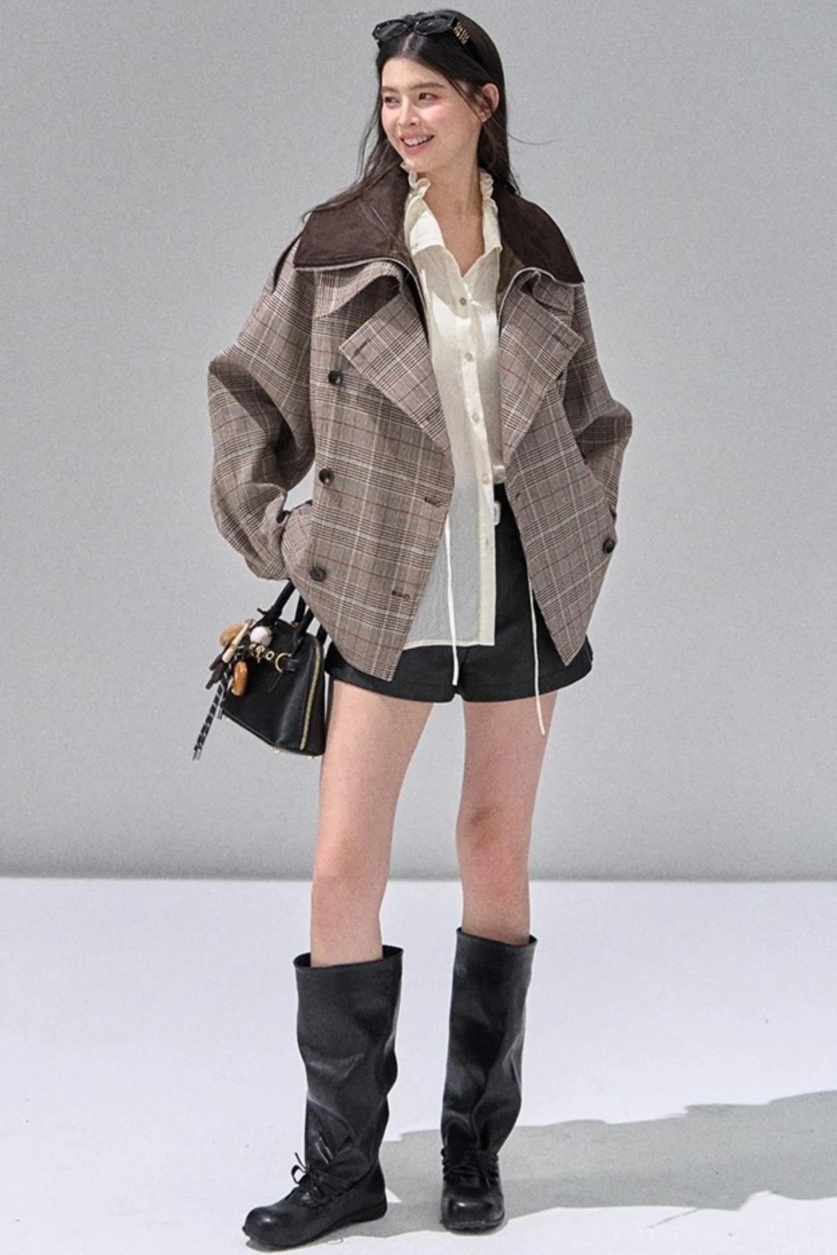 Fungus Edge Collar Drawstring Lace-up Shirt