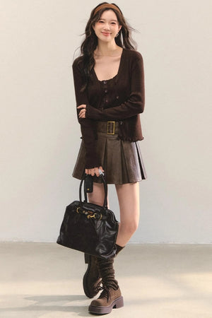 Fungus Edge Knit Two-Piece Top Set