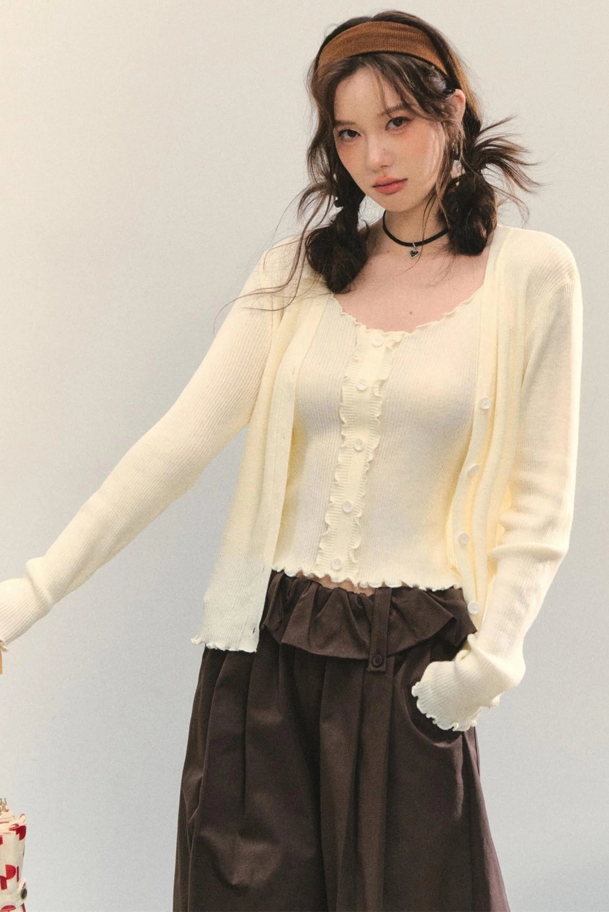 Fungus Edge Knit Two-Piece Top Set