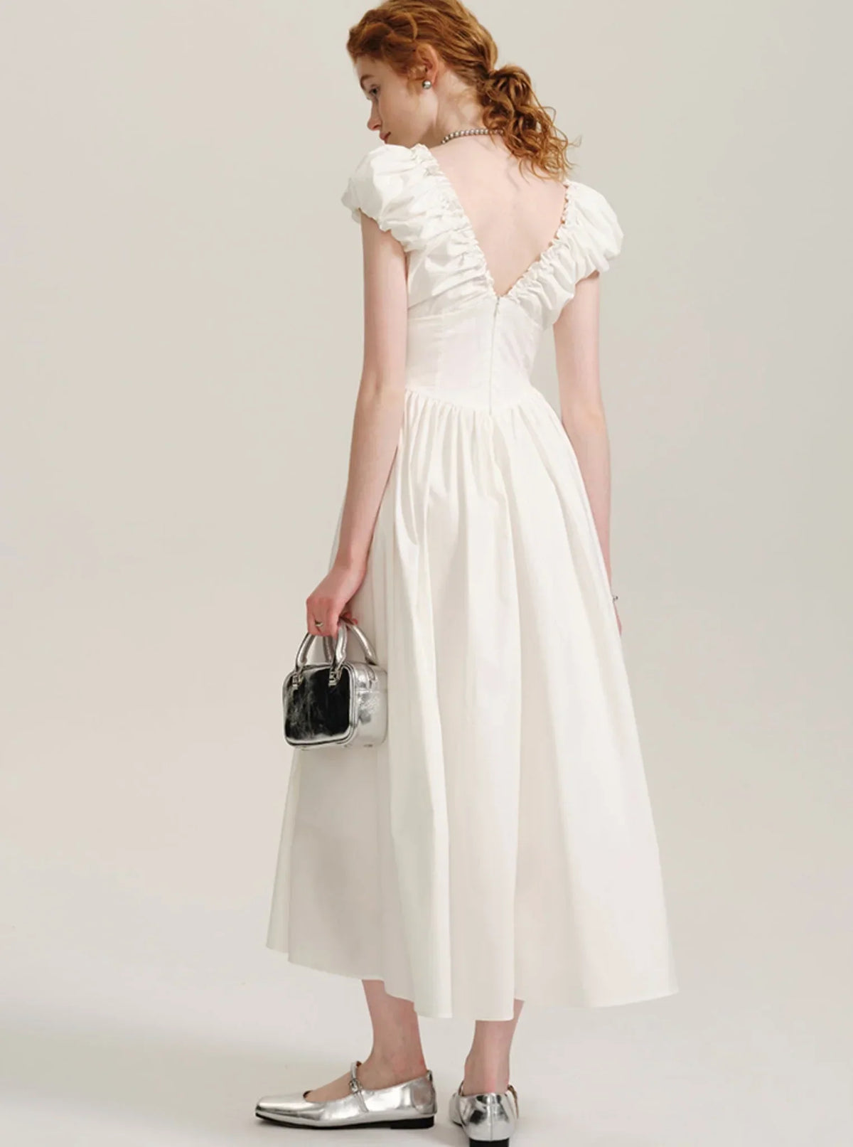 Fungus Trim V-Neck Long Dress
