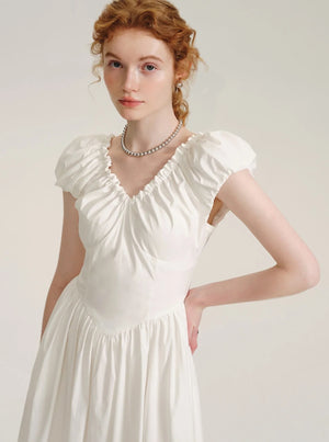 Fungus Trim V-Neck Long Dress