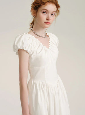 Fungus Trim V-Neck Long Dress