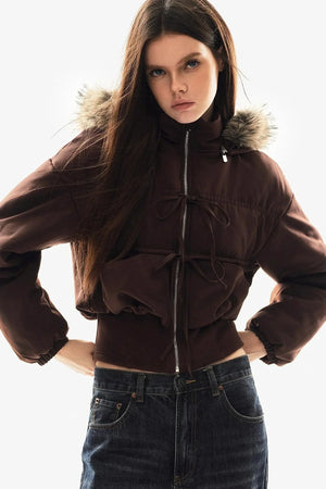 Fur Collar Cropped Cotton Jacket
