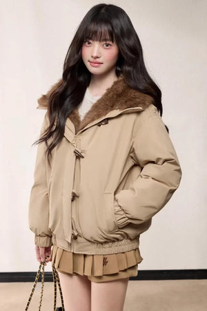 Fur Collar Hooded Cotton Coat