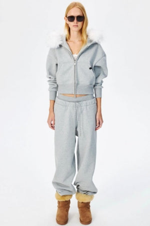 Fur Collar Hooded Sweatshirt Set-Up