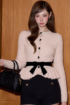 Fur Collar Knitted Cardigan Set