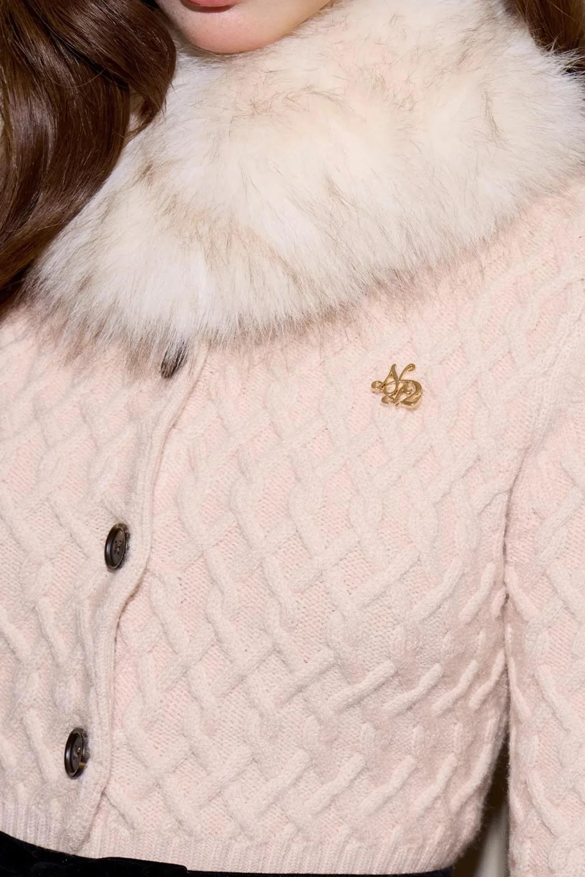 Fur Collar Knitted Cardigan Set