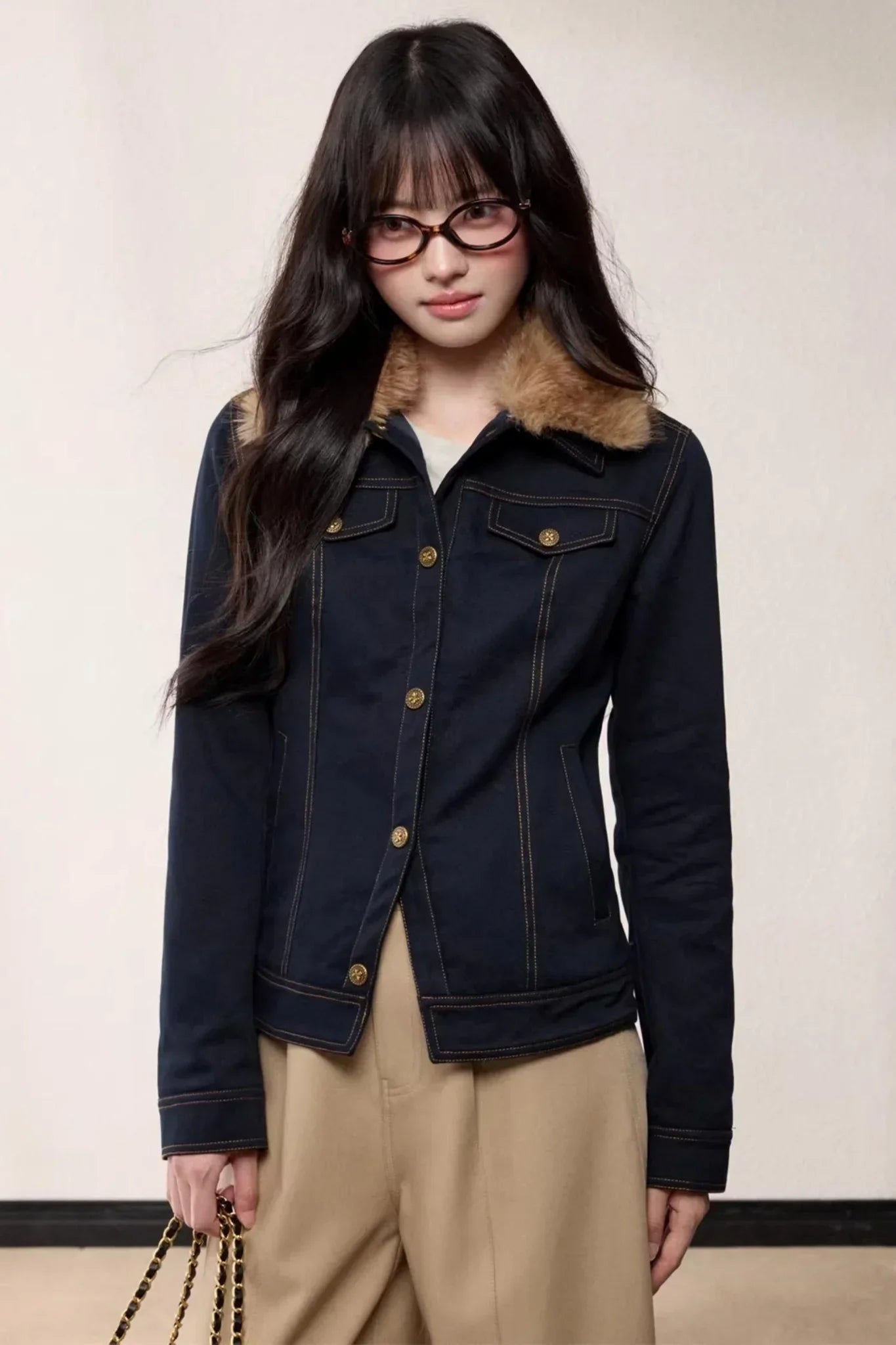 Fur Collar Patchwork Denim Jacket