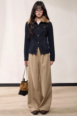 Fur Collar Patchwork Denim Jacket