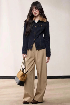 Fur Collar Patchwork Denim Jacket
