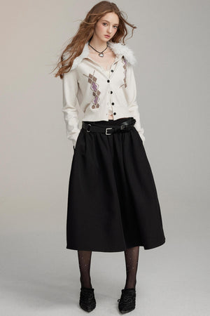 Fur Collar Quilted Knit Jacket