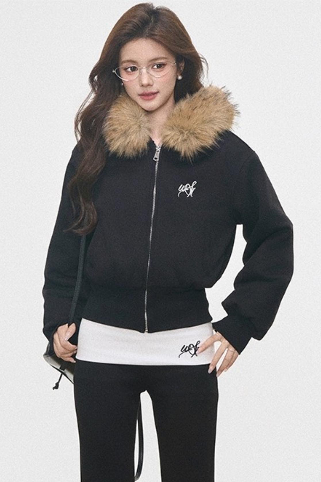 Fur Collar Sweatshirt Jacket Set-Up