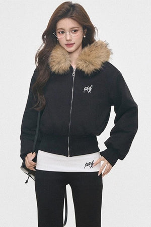 Fur Collar Sweatshirt Jacket Set-Up