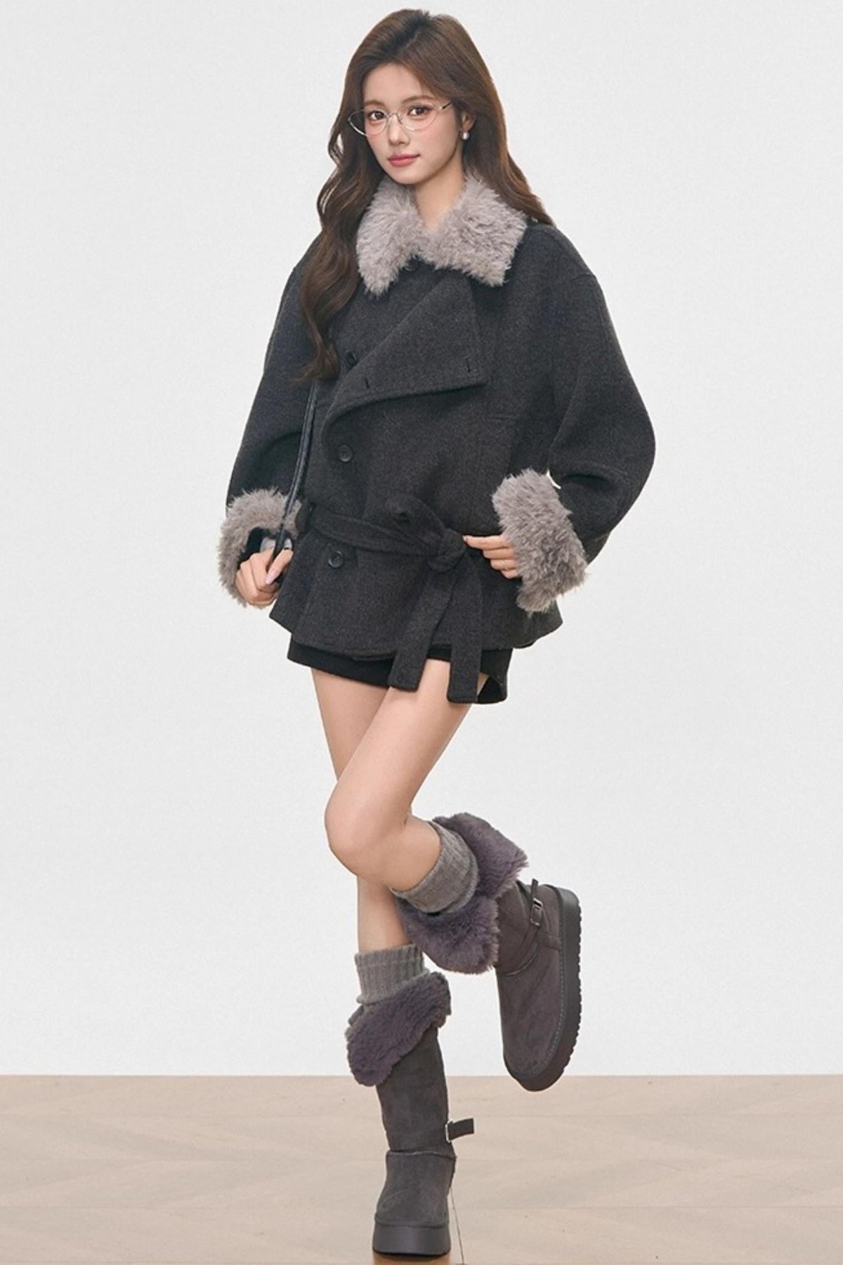 Fur Collar Thickened Woolen Coat Set-Up