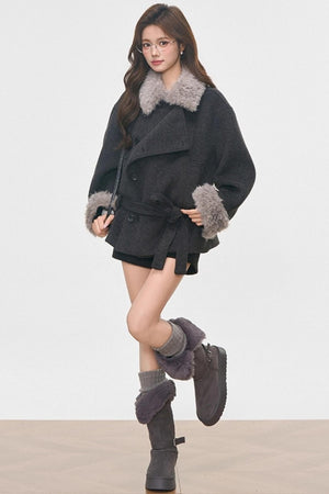 Fur Collar Thickened Woolen Coat Set-Up