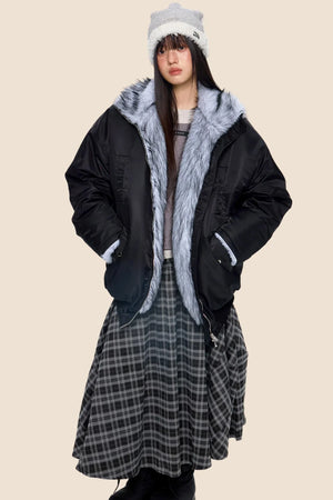 Fur-Trimmed Color-Blocked Cotton Jacket
