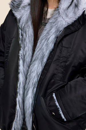 Fur-Trimmed Color-Blocked Cotton Jacket