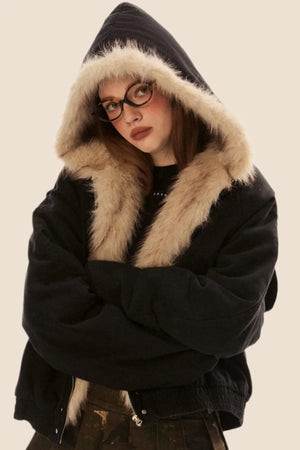 Furry Collar Hooded Padded Jacket